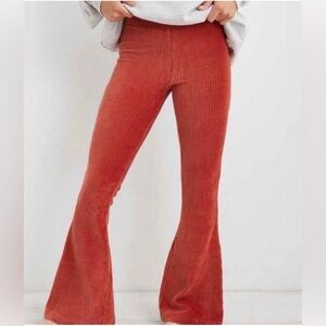Aerie Corduroy Stretch Flare Orange Pants, Size Small Long